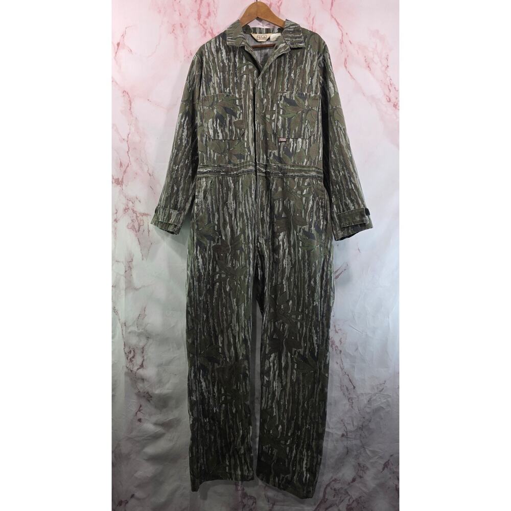 Vintage Camo Coveralls Mens Large 48 X 32 Woodland Trebark Walls Unlined Zip